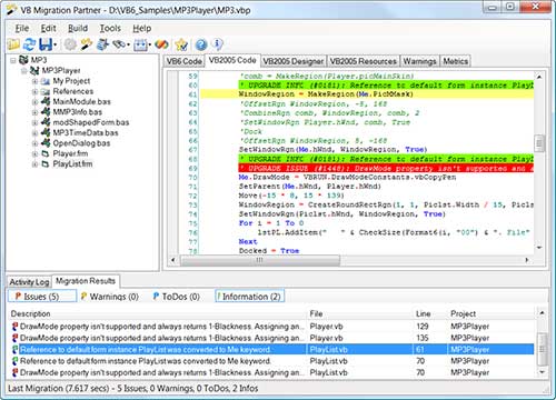 VB Migration Partner - Migration Result pane