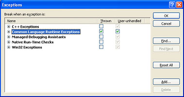 Visual Studio Exceptions