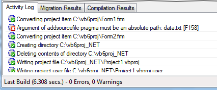 VB Migration Partner’s activity log