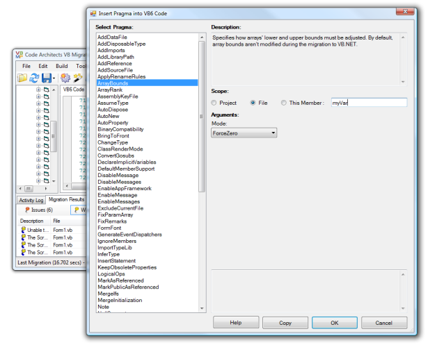 VB Migration Partner - Insert pragma window