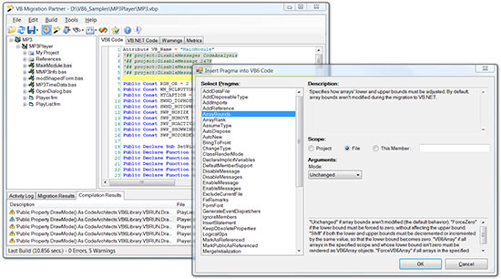 VB Migration Partner - Insert Pragma window